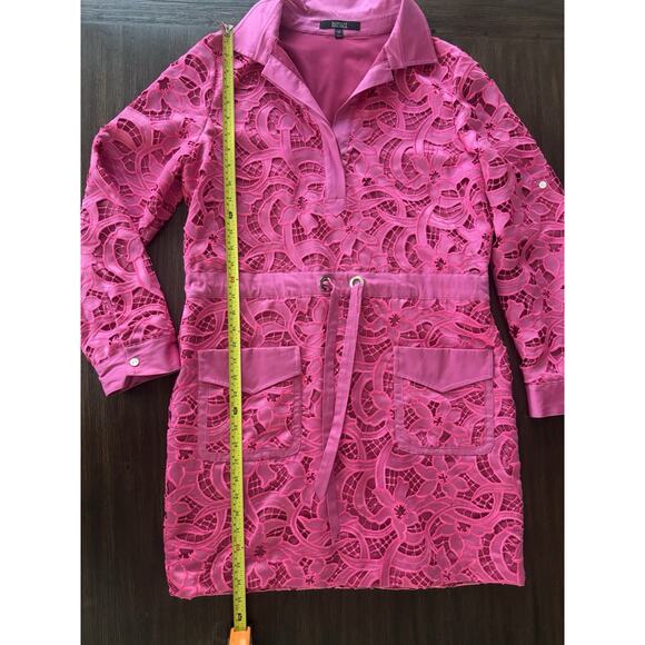 Badgley Mischka Guipur Lace Dress Pink Roll Tab Sleeve Business Casual 12 - Picture 4 of 10